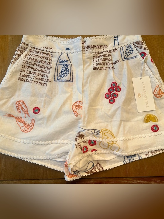 Caroline Constas Pants - NWT Caroline Constas Embroidered Recipe Shorts White Frutti Di Mare Sz 4